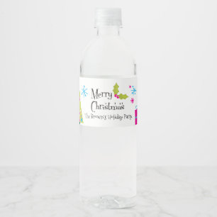 Retro Merry Christmas, Holiday Water Bottle Label