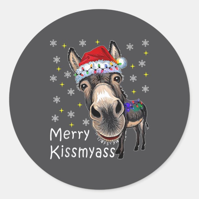 Retro Merry Christmas Light Merry Kissmy Funny  Classic Round Sticker (Front)
