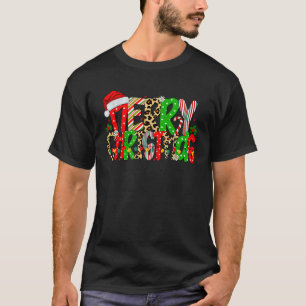 Retro Merry Christmas Lights Santa Leopard Men Wom T-Shirt