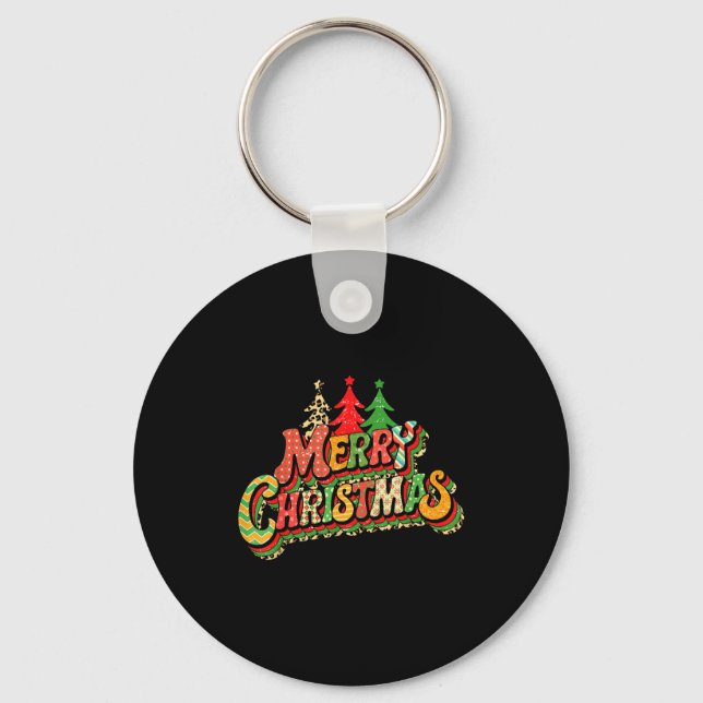 Retro Merry Christmas Matching Family Xmas Holiday Key Ring (Front)