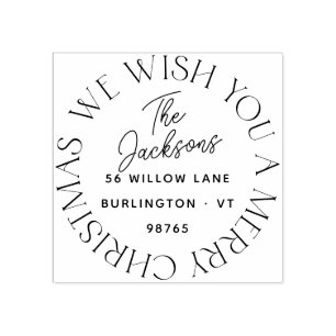 Retro Merry Christmas Modern Return Address Rubber Stamp