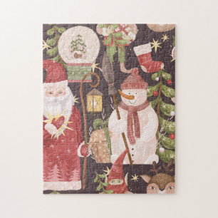 Retro Merry Christmas Pattern - Festive Aesthetic Jigsaw Puzzle