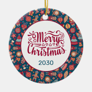Retro Merry Christmas Personalised Ceramic Tree Decoration