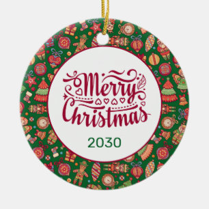 Retro Merry Christmas Personalised Ceramic Tree Decoration