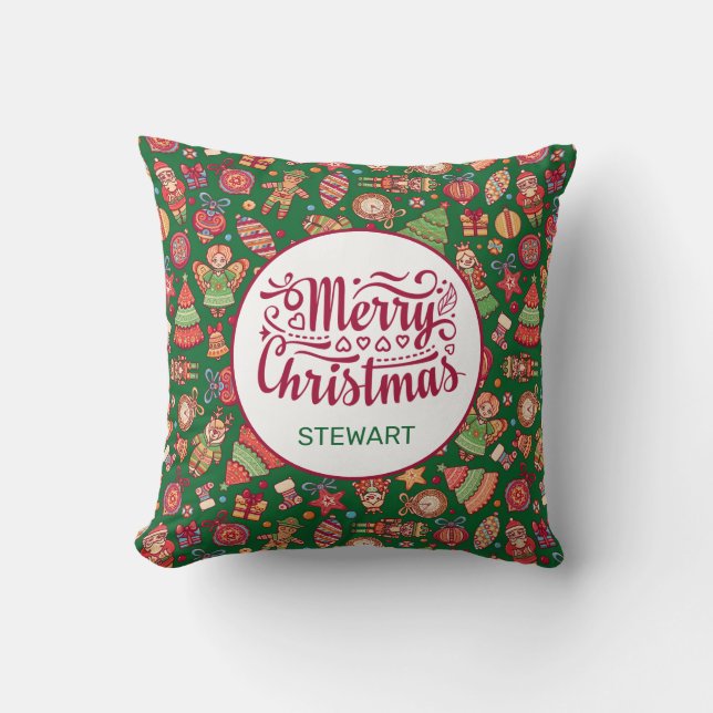Retro Merry Christmas Personalised Cushion (Front)