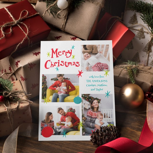 Retro Merry Christmas Photo Collage Invitation (Creator Uploaded)