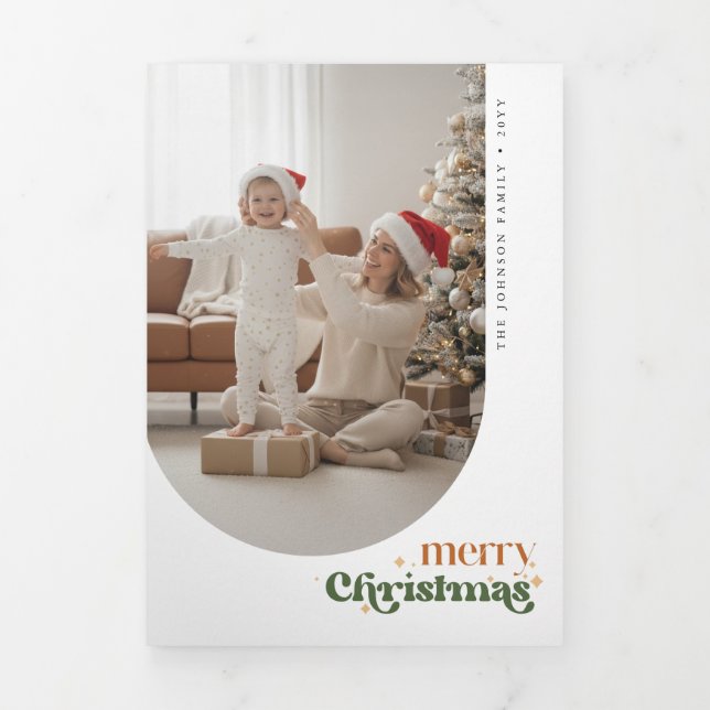Retro Merry Christmas Photo Trifold Fold Card (Cover)