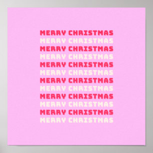 Retro Merry Christmas Pink Holiday Decor Preppy