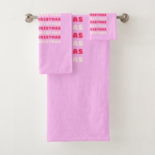 Retro Merry Christmas Pink Holiday Decor Preppy Bath Towel Set