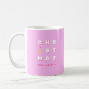 Retro Merry Christmas Pink Holiday Decor Preppy Coffee Mug