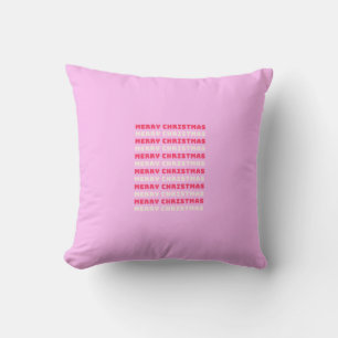 Retro Merry Christmas Pink Holiday Decor Preppy Cushion