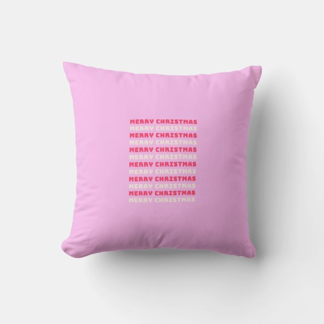 Retro Merry Christmas Pink Holiday Decor Preppy Cushion (Front)