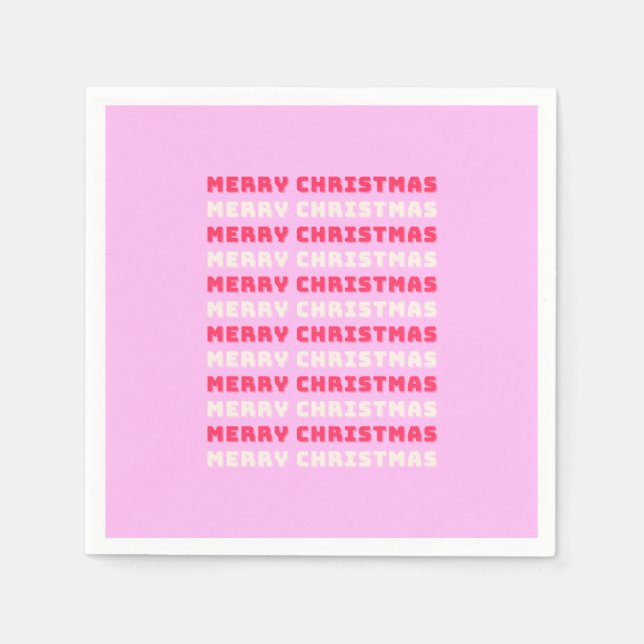 Retro Merry Christmas Pink Holiday Decor Preppy Napkin (Front)