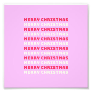 Retro Merry Christmas Pink Holiday Decor Preppy Photo Print