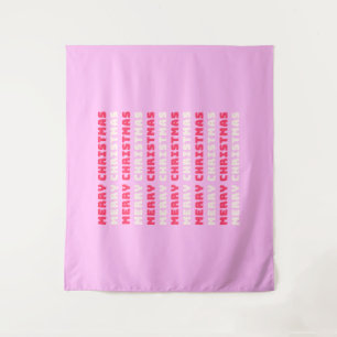 Retro Merry Christmas Pink Holiday Decor Preppy Tapestry