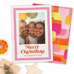 Retro Merry Christmas Pink Rainbow Frame 1 Photo Holiday Card<br><div class="desc">Send festive vibes with our retro rainbow Happy Holidays card! Featuring a playful pink frame and bold abstract design,  it's the perfect way to showcase your favourite photo and spread holiday cheer in style!</div>