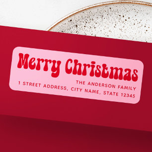 Retro Merry Christmas pink red return address
