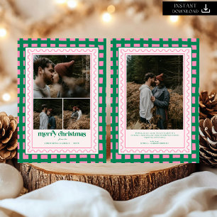 Retro Merry Christmas Plaid family Photo Holiday Card