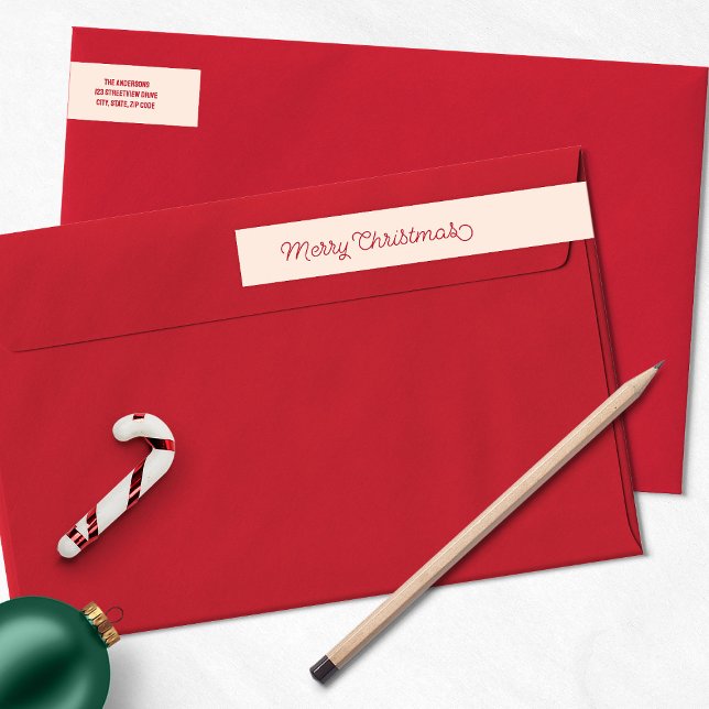 Retro Merry Christmas Red and Pink  Wrap Around Label (Merry Christmas Script Type Wrap Around Address Label)
