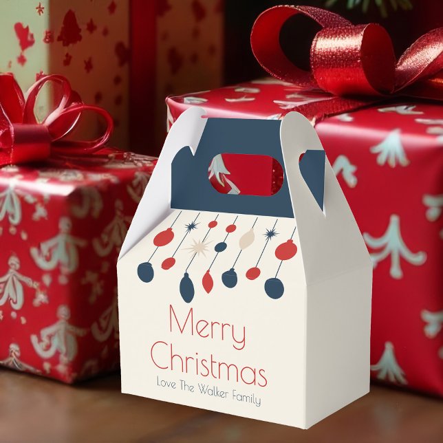 Retro Merry Christmas Red Blue Ornaments Party Favour Box (Creator Uploaded)
