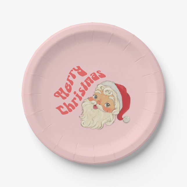 Retro Merry Christmas Santa Paper Plates (Front)