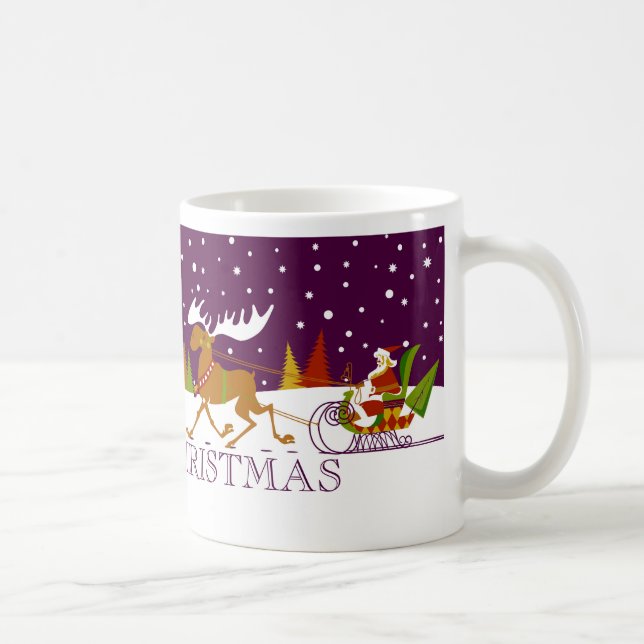 Retro Merry Christmas Santa & Reindeer Coffee Mug (Right)