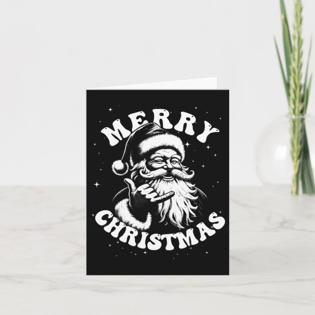 Retro Merry Christmas Santa Shaka Hawaiian Surf Sk Card (Front)