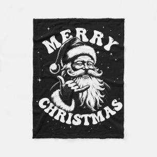 Retro Merry Christmas Santa Shaka Hawaiian Surf Sk Fleece Blanket