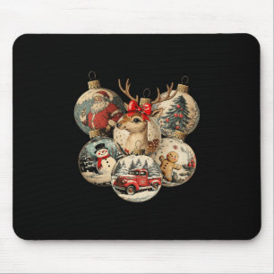 Retro Merry Christmas Santa Snowman Nutcracker Red Mouse Mat