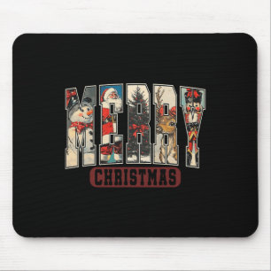 Retro Merry Christmas Santa Xmas Tree Snowman Nutc Mouse Mat