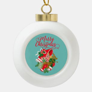 Retro Merry Christmas Shopping Girl Presents  Ceramic Ball Christmas Ornament