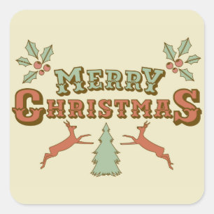Retro Merry Christmas Square Sticker