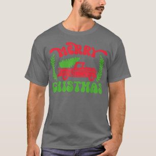 Retro Merry Christmas Tree on Red Car Xmas Classic T-Shirt