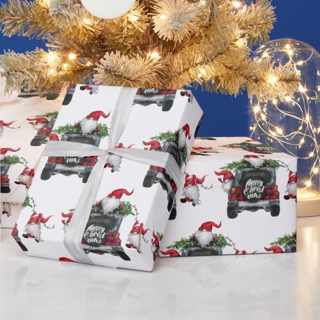 Retro Merry Christmas Tree Red Farm Truck Holiday Wrapping Paper (Holidays)