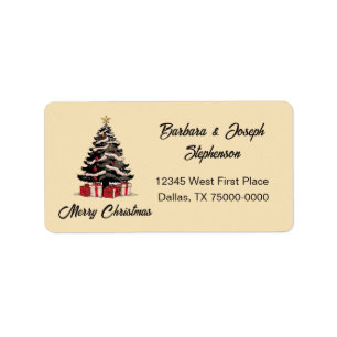 Retro Merry Christmas Tree Return Address Label