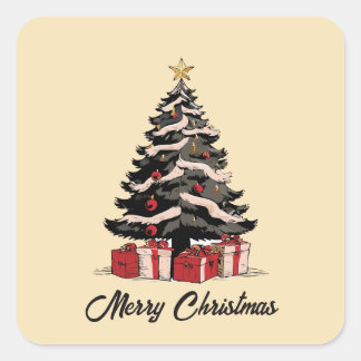 Retro Merry Christmas Tree Sticker