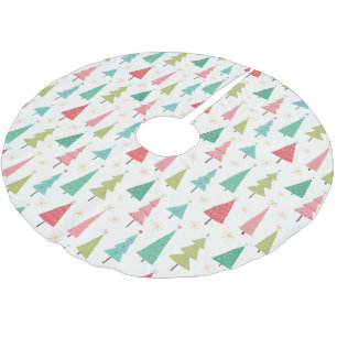 Retro Merry Christmas Trees Fun Holiday Pattern Brushed Polyester Tree Skirt