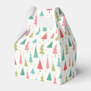 Retro Merry Christmas Trees Fun Holiday Pattern Favour Box