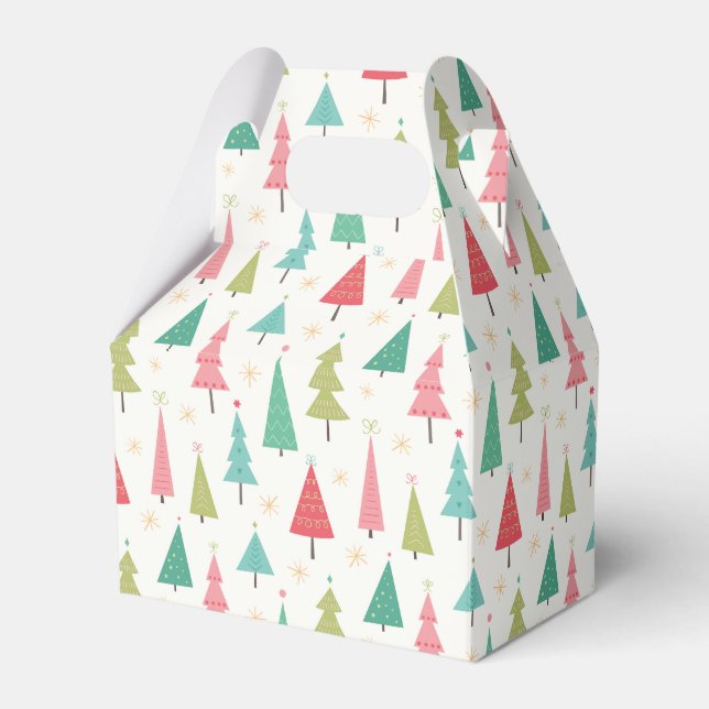 Retro Merry Christmas Trees Fun Holiday Pattern Favour Box (Front Side)