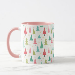 Retro Merry Christmas Trees Fun Holiday Pattern Mug
