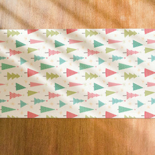 Retro Merry Christmas Trees Fun Holiday Pattern Short Table Runner