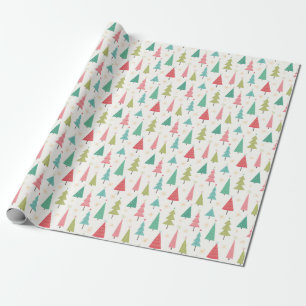 Retro Merry Christmas Trees Fun Holiday Pattern Wrapping Paper