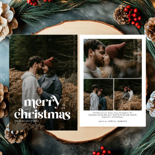 Retro Merry Christmas Trendy photo family  Holiday Card