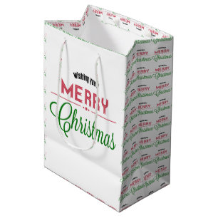 Retro Merry Christmas Typographical Design Medium Gift Bag