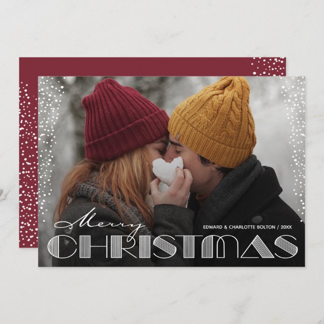 Retro Merry Christmas Typography Holiday Card (Front/Back)