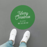 RETRO MERRY CHRISTMAS TYPOGRAPHY ON GREEN CLASSIC ROUND STICKER<br><div class="desc">Merry Christmas customisable white retro typography on a custom green background.</div>