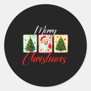 Retro Merry Christmas Vintage Santa Xmas Tree Tis Classic Round Sticker