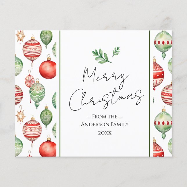 Retro Merry Christmas Watercolor Tree Ornament (Front)