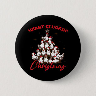 Retro Merry Cluckin Christmas Chicken Tree Farm An 6 Cm Round Badge