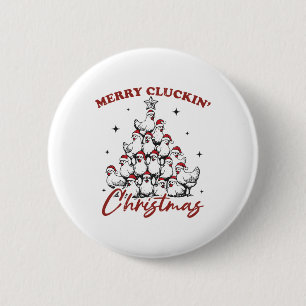 Retro Merry Cluckin Christmas Chicken Tree Farm An 6 Cm Round Badge